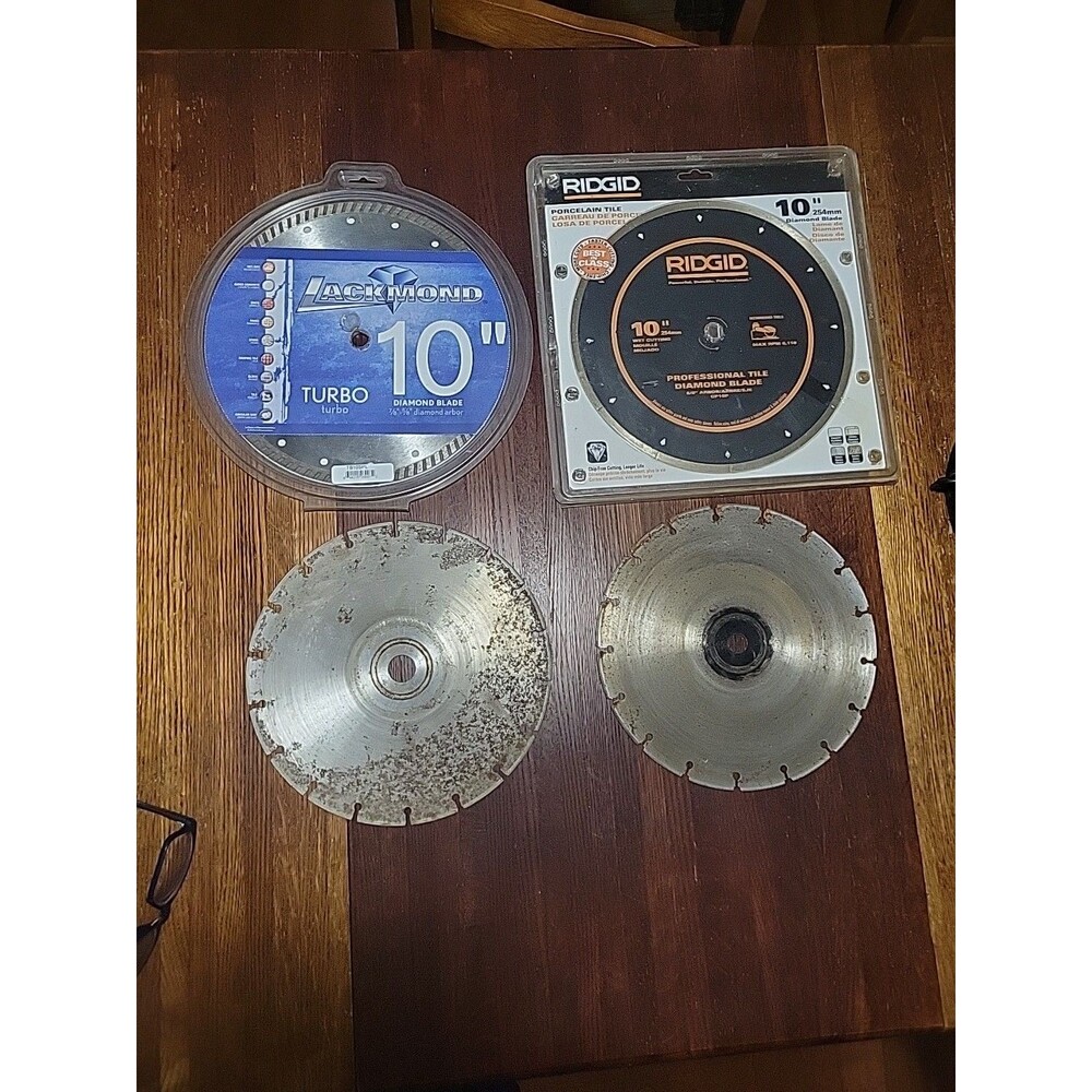 2 New 10" Diamond Wet Saw Blades And 2 Used Tile Brick Porcelain Stone RIGID